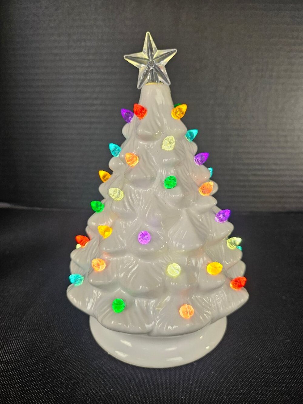 Raz Imports Lighted White Glossy Ceramic Christmas Tree Multi Colored Bulbs